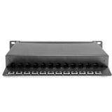 Digitus Panel de conexión CAT 6, clase E, apantallado, Patch Panel negro, clase E, apantallado, RJ-45, Negro, Acero galvanizado, SECC, Montaje en bastidor, 1U, 280 mm