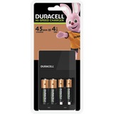 Duracell CEF14 Pilas de uso doméstico Corriente alterna, Cargador negro, Níquel-metal hidruro (NiMH), Sobrecalentamiento, Cortocircuito, Bajo voltaje, AA, AAA, 4 pieza(s), Pilas incluidas