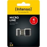 Intenso Micro Line unidad flash USB 4 GB USB tipo A 2.0 Negro, Lápiz USB negro, 4 GB, USB tipo A, 2.0, 16,5 MB/s, Tapa, Negro