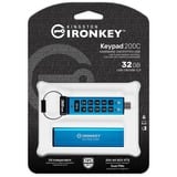Kingston IronKey Keypad 200C USB-C de 32 GB 200C, FIPS 140-3 nivel 3 AES-256, Lápiz USB FIPS 140-3 nivel 3 AES-256, 32 GB, USB Tipo C, 3.2 Gen 1 (3.1 Gen 1), 145 MB/s, Funda, Azul