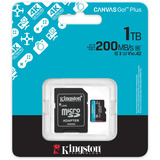 Kingston Tarjeta microSDXC Canvas Go Plus Gen4 de 1 TB, 200 MB/s, A2 U3 V30 y adaptador, Tarjeta de memoria negro, 200 MB/s, A2 U3 V30 y adaptador, 1 TB, MicroSD, Clase 10, UHS-I, 200 MB/s, 160 MB/s