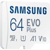 SAMSUNG EVO Plus 64 GB MicroSDXC UHS-I Clase 10, Tarjeta de memoria blanco, 64 GB, MicroSDXC, Clase 10, UHS-I, 130 MB/s, 130 MB/s