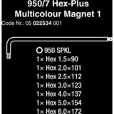 Wera 950/7 Hex-Plus Multicolour Magnet 1 juego de llaves Allen, 7 piezas, Destornillador 