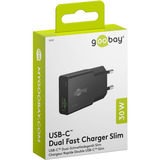 goobay Cargador rápido dual USB-C PD GaN Slim 30 W negro