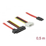 DeLOCK 82219 cable Serial Attached SCSI (SAS) 0,5 m 12 Gbit/s Rojo 0,5 m, SATA 7pin, SAS SFF-8482 + 4pin, Derecho, Derecho, 12 Gbit/s