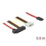 DeLOCK 82219 cable Serial Attached SCSI (SAS) 0,5 m 12 Gbit/s Rojo, Adaptador 0,5 m, SATA 7pin, SAS SFF-8482 + 4pin, Derecho, Derecho, 12 Gbit/s