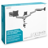 Digitus Soporte de mesa universal triple para LED/LCD con resorte de gas, Soporte de monitor plateado, Abrazadera, 6 kg, 43,2 cm (17"), 68,6 cm (27"), 100 x 100 mm, Negro, Gris