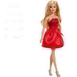 Mattel Muñeca Barbie de fiesta color rubí para el 80º aniversario con vestido rojo, Muñecos 