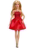 Mattel Muñeca Barbie de fiesta color rubí para el 80º aniversario con vestido rojo, Muñecos 