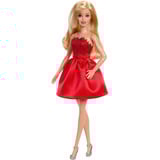 Mattel Muñeca Barbie de fiesta color rubí para el 80º aniversario con vestido rojo, Muñecos 