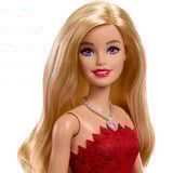 Mattel Muñeca Barbie de fiesta color rubí para el 80º aniversario con vestido rojo, Muñecos 