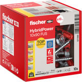 fischer Taco de vástago largo HybridPower 10x90 FUS, Pasador rojo/Gris