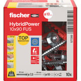 fischer Taco de vástago largo HybridPower 10x90 FUS, Pasador rojo/Gris