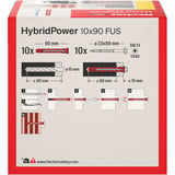 fischer Taco de vástago largo HybridPower 10x90 FUS, Pasador rojo/Gris