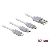 DeLOCK 85850 cable USB 0,98 m USB 2.0 USB A USB C/Micro-USB B/Lightning Plata, Blanco blanco/Plateado, 0,98 m, USB A, USB C/Micro-USB B/Lightning, USB 2.0, Plata, Blanco
