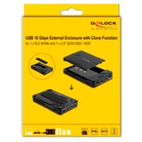 DeLOCK Carcasa USB Type-C para 1 x M.2 NVMe SSD + 1 x 2,5″ SATA SSD / HDD, Caja de unidades negro