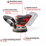 EINHELL Lijadora excéntrica profesional inalámbrica TP-RS 18/32 Li BL-Solo, 18 voltios, Lijadora orbital rojo/Negro