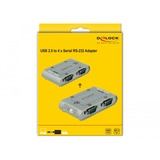 DeLOCK 4 Port USB 2.0 Serial Hub Plata, Adaptador plateado, Plata, Windows 2000/XP/Server 2003/Vista, USB 2.0, Serial