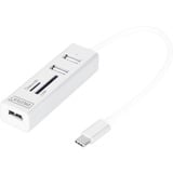 Digitus Hub USB Tipo-C OTG de 3 puertos + lector de tarjetas blanco