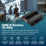 Digitus Receptor HDMI IP, 4K/60Hz, Alargador de HDMI negro