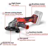 EINHELL Amoladora angular profesional a batería AXXIO 18/115 Q, 18Volt rojo/Negro