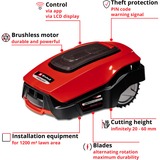 Einhell FREELEXO 1200 LCD BT Robot cortacésped Batería Rojo rojo/Negro, Robot cortacésped, 1200 m², 18 cm, 2 cm, 6 cm, 35%