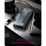 ICY BOX IB-HUB1742CR-C2PD USB 3.2 Gen 2 (3.1 Gen 2) Type-A + Type-C 10000 Mbit/s Negro, Estación de acoplamiento celeste, USB 3.2 Gen 2 (3.1 Gen 2) Type-A + Type-C, USB 3.2 Gen 2 (3.1 Gen 2) Type-A, USB 3.2 Gen 2 (3.1 Gen 2) Type-C, MicroSD (TransFlash), MicroSDHC, MicroSDXC, SD, SDHC, SDXC, 10000 Mbit/s, Negro, Aluminio