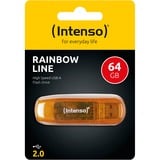 Intenso Rainbow Line unidad flash USB 64 GB USB tipo A 2.0 Naranja, Lápiz USB naranja, 64 GB, USB tipo A, 2.0, 28 MB/s, Tapa, Naranja