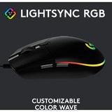 Logitech G203 Lightsync ratón USB tipo A 8000 DPI, Ratones para gaming negro, USB tipo A, 8000 DPI, 1 ms, Negro