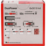 fischer Taco DuoPower 6x30 S, Pasador gris claro/Rojo