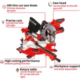 EINHELL Sierra de inglete y corte deslizante a batería TE-SM 36/210 Li-Solo, 36 Voltios (2x18V), Sierras de corte a inglete y a bisel rojo