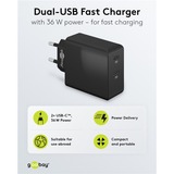 goobay Cargador rápido dual USB-C 36 vatios, PD negro
