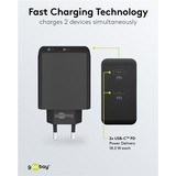 goobay Cargador rápido dual USB-C 36 vatios, PD negro