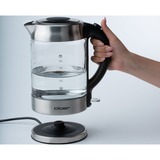 Cloer 4429 tetera eléctrica 1,7 L 2200 W Plata, Hervidor de agua acero fino cepillado/Negro, 1,7 L, 2200 W, Plata, Vidrio, Acero inoxidable, Indicador de nivel de agua, Protección contra sobrecalentamiento