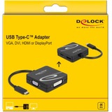 DeLOCK 63129 adaptador de cable de vídeo 0,1 m USB Tipo C DVI + VGA + DisplayPort + HDMI Negro negro, 0,1 m, USB Tipo C, DVI + VGA + DisplayPort + HDMI, Macho, Hembra, Derecho