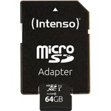 Intenso 3424490 memoria flash 64 GB MicroSD UHS-I Clase 10, Tarjeta de memoria negro, 64 GB, MicroSD, Clase 10, UHS-I, Class 1 (U1), Resistente a la temperatura, Resistente a golpes, Resistente al agua, A prueba de rayos X