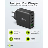 goobay Cargador rápido USB-C multipuerto, PD, GaN, 68 vatios negro