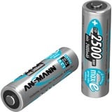 Ansmann 5035432 pila doméstica AA Níquel-metal hidruro (NiMH), Batería plateado, AA, Níquel-metal hidruro (NiMH), 1,2 V, 2500 mAh, 14,5 x 14,5 x 50,5 mm