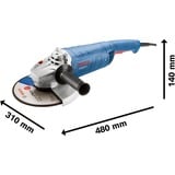 Bosch GWS 2200 P PROFESSIONAL amoladora angular 23 cm 6500 RPM 2200 W 5,3 kg azul, 6500 RPM, 23 cm, Corriente alterna, 5,3 kg