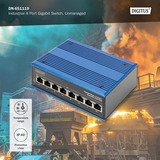 Digitus 8 Puertos Gigabit Ethernet, Interruptor/Conmutador azul