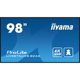 iiyama LH9875UHS-B2AG pantalla de señalización Pantalla plana para señalización digital 2,48 m (97.5") LED Wifi 500 cd / m² 4K Ultra HD Negro Procesador incorporado Android 11 24/7, Pantalla de gran formato negro (mate), Pantalla plana para señalización digital, 2,48 m (97.5"), LED, 3840 x 2160 Pixeles, Wifi, 24/7