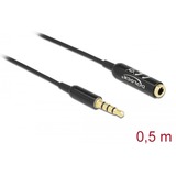 DeLOCK 66074 cable de audio 0,5 m 3,5mm Negro, Plata, Cable alargador negro, 3,5mm, Macho, 3,5mm, Hembra, 0,5 m, Negro, Plata