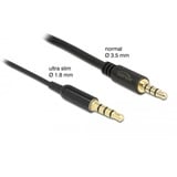 DeLOCK 66074 cable de audio 0,5 m 3,5mm Negro, Plata, Cable alargador negro, 3,5mm, Macho, 3,5mm, Hembra, 0,5 m, Negro, Plata