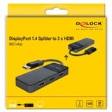 DeLOCK 87770 divisor de video DisplayPort 3x HDMI, Splitter HDMI negro, DisplayPort, 3x HDMI, 3840 x 2160 Pixeles, Negro, De plástico, 1.4/2.2