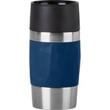 Emsa Travel Mug Compact 300 ml Azul, Acero inoxidable, Termo azul oscuro/Acero fino, Azul, Acero inoxidable, Silicona, Acero inoxidable, Polipropileno (PP), Café, Té, 300 ml, 7,2 cm