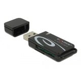 DeLOCK 91602 lector de tarjeta USB 2.0 Negro, Lector de tarjetas negro, MMC, MMC Mobile, MMC+, MMCmicro, MicroSD (TransFlash), MicroSDHC, MicroSDXC, MiniSD, RS-MMC, SD,..., Negro, 480 Mbit/s, Android 10.0+, Chrome OS 86.0+, Linux Kernel 3.2+, Mac OS 10.15.7+, Windows 8.1/10, USB 2.0, 22 mm