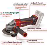 EINHELL Amoladora angular a batería Power X-Change TE-AG 18/115 Q Li Solo, 18 Voltios rojo/Negro