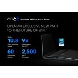 Netgear Nighthawk RAXE500 router inalámbrico Gigabit Ethernet Tribanda (2.4 GHz / 5 GHz / 6 GHz) Negro negro, Wi-Fi 6 (802.11ax), Tribanda (2.4 GHz / 5 GHz / 6 GHz), Ethernet, Negro, Router de sobremesa