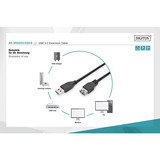 Digitus Cable de extensión USB 3.2 Gen 1, conector USB-A > puerto USB-A, Cable alargador negro