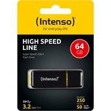 Intenso High Speed Line unidad flash USB 64 GB USB tipo A 3.2 Gen 1 (3.1 Gen 1) Negro, Amarillo, Lápiz USB negro/Amarillo, 64 GB, USB tipo A, 3.2 Gen 1 (3.1 Gen 1), 250 MB/s, Tapa, Negro, Amarillo